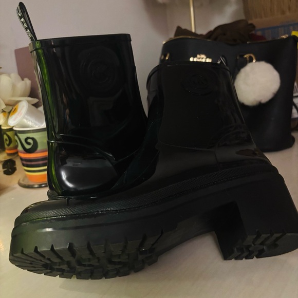 Michael Kors Glossy Black Women's Rain Boots - Picture 2 of 5